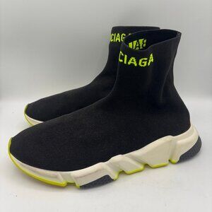 Balenciaga Speed Trainer Shoes Mens Size 9 Sock Sneakers Black White Neon Yellow